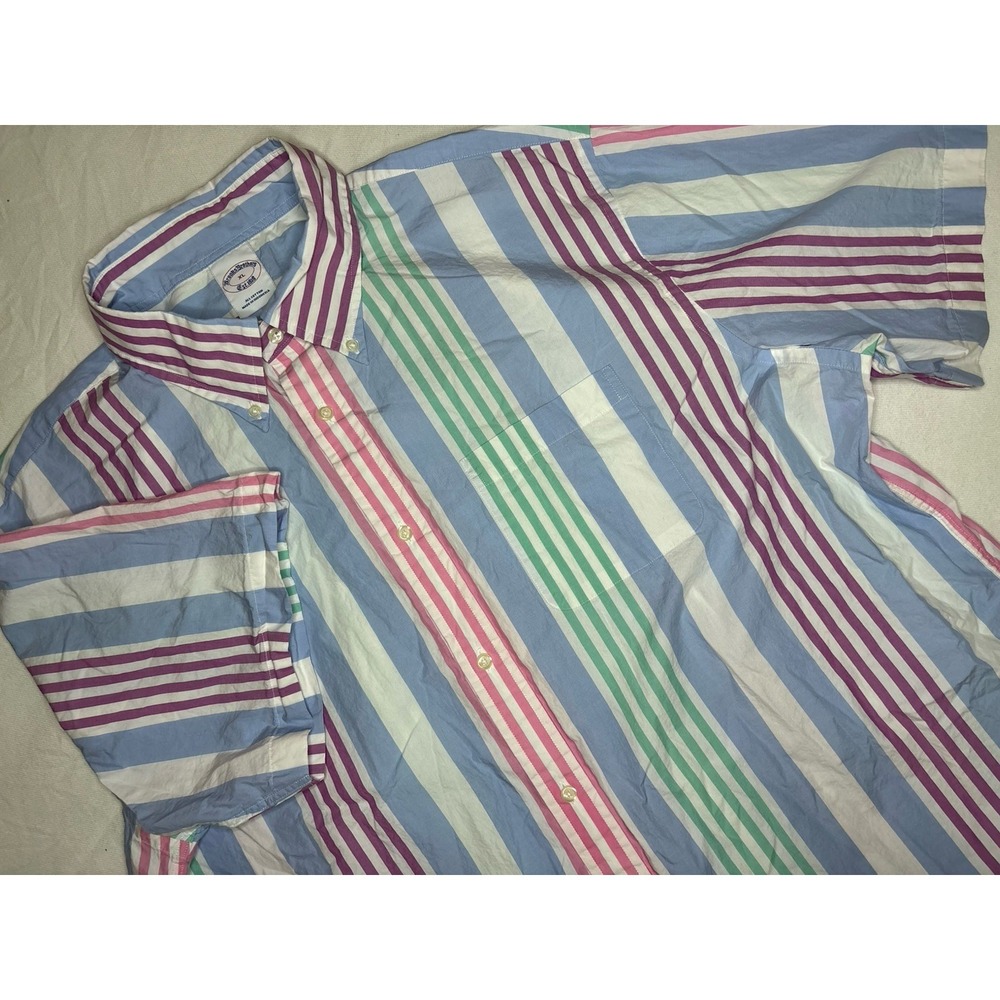 Brooks Brothers Men's XL Pastel Colors  Striped Short Sleeve Button Up Shirt